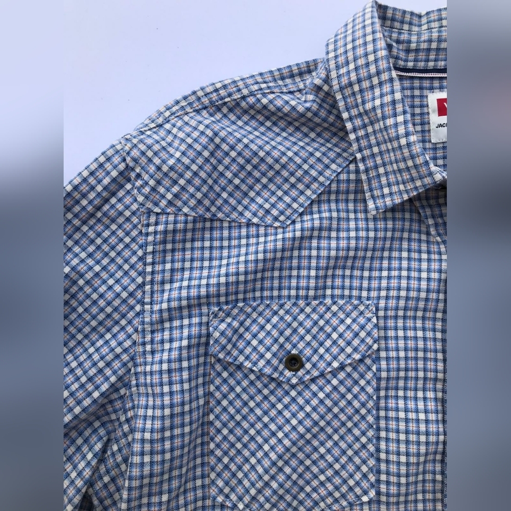 Wrangler Western Plaid Shirt XL Blue Long Sleeve Button Up Cowboy Workwear - Picture 4 of 11